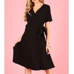 Black V-Neck Wrap Dress, M